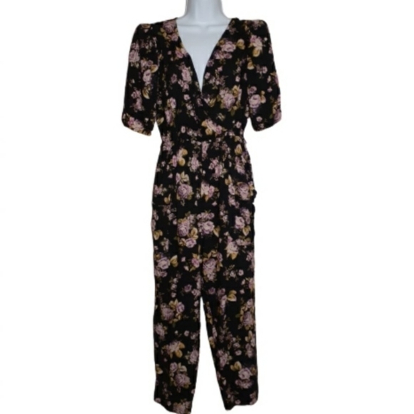 Wild Fable Women Cropped Bohemian Cottage Core Black Floral Jumpsuits XS - Picture 1 of 16